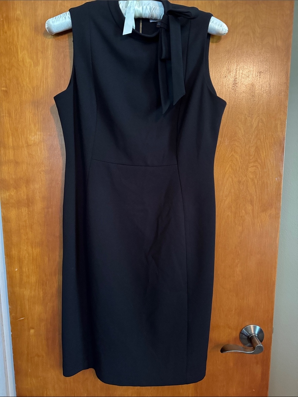 EUC Calvin Klein Black Sleeveless Midi Sheath Dress with Neck Tie